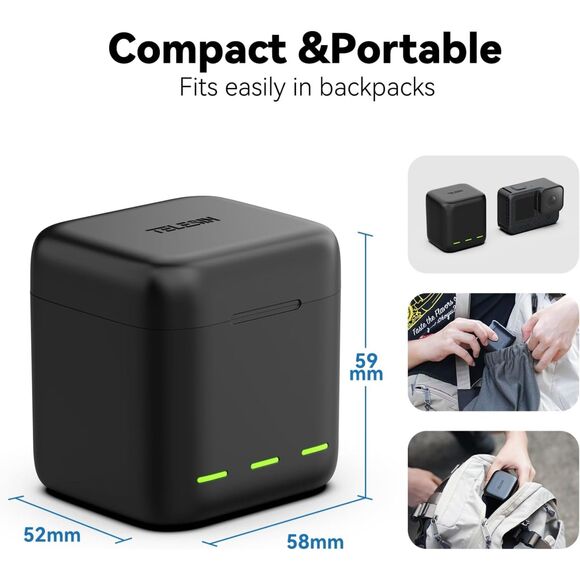 NEW IN BOX -TELESIN Battery Charger Kit for GoPro Hero 10/9 - Picture 3 of 5